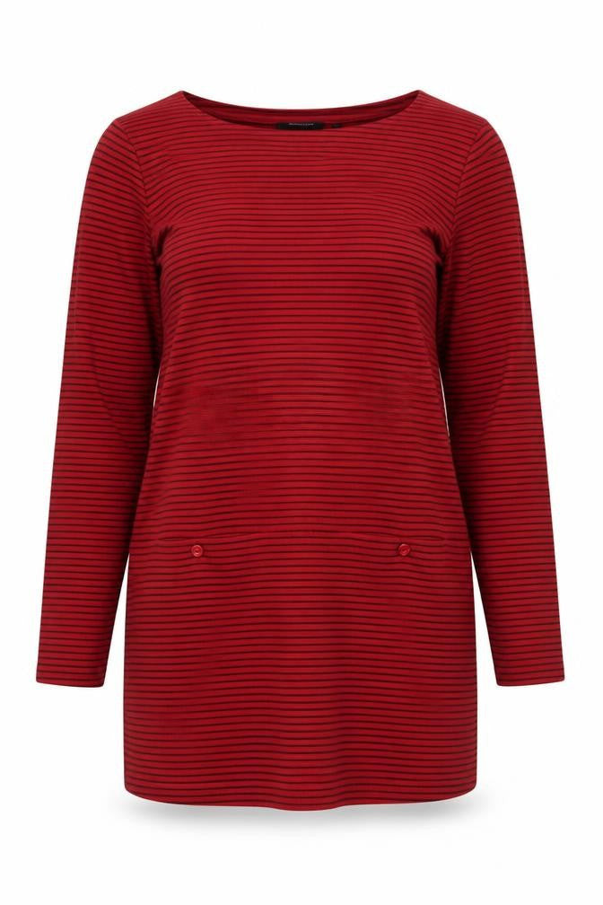 Rohan Women Red Striped Cotton Shift Dress Size 14 Long Sleeve
