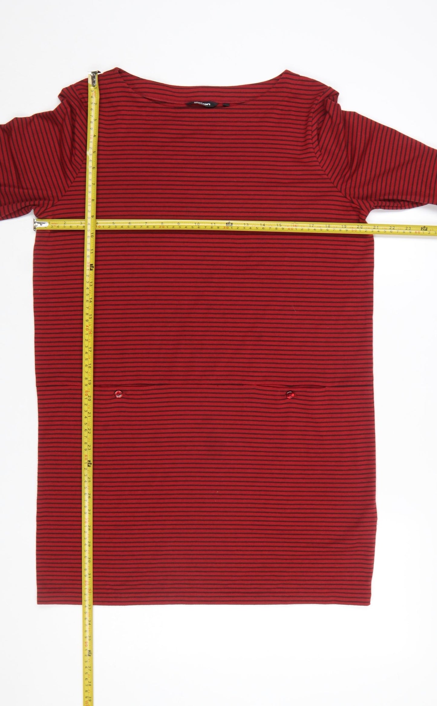 Rohan Women Red Striped Cotton Shift Dress Size 14 Long Sleeve