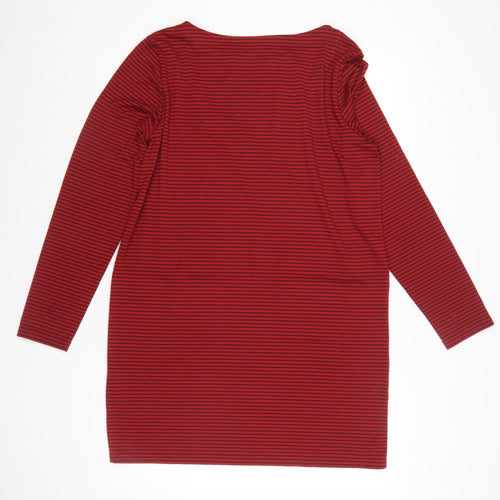 Rohan Women Red Striped Cotton Shift Dress Size 14 Long Sleeve