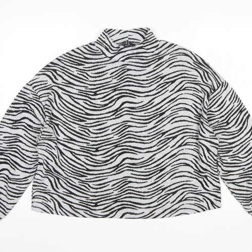 New Look Women Grey Black Zebra Print Mock Neck Jumper Size M