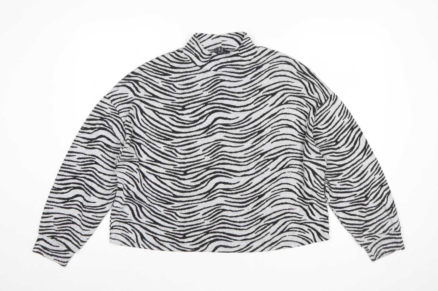 New Look Women Grey Black Zebra Print Mock Neck Jumper Size M