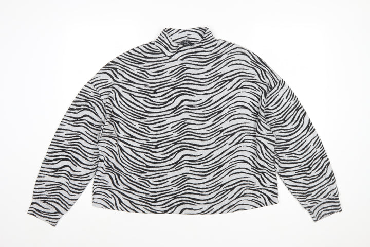 New Look Women Grey Black Zebra Print Mock Neck Jumper Size M