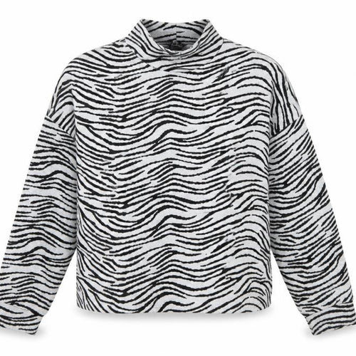 New Look Women Grey Black Zebra Print Mock Neck Jumper Size M