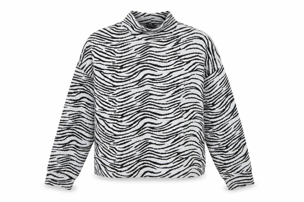 New Look Women Grey Black Zebra Print Mock Neck Jumper Size M