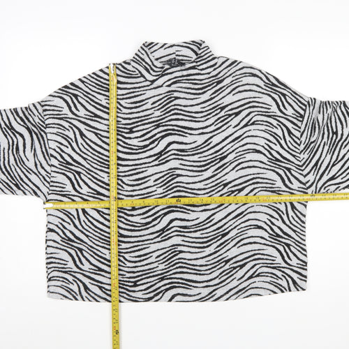 New Look Women Grey Black Zebra Print Mock Neck Jumper Size M