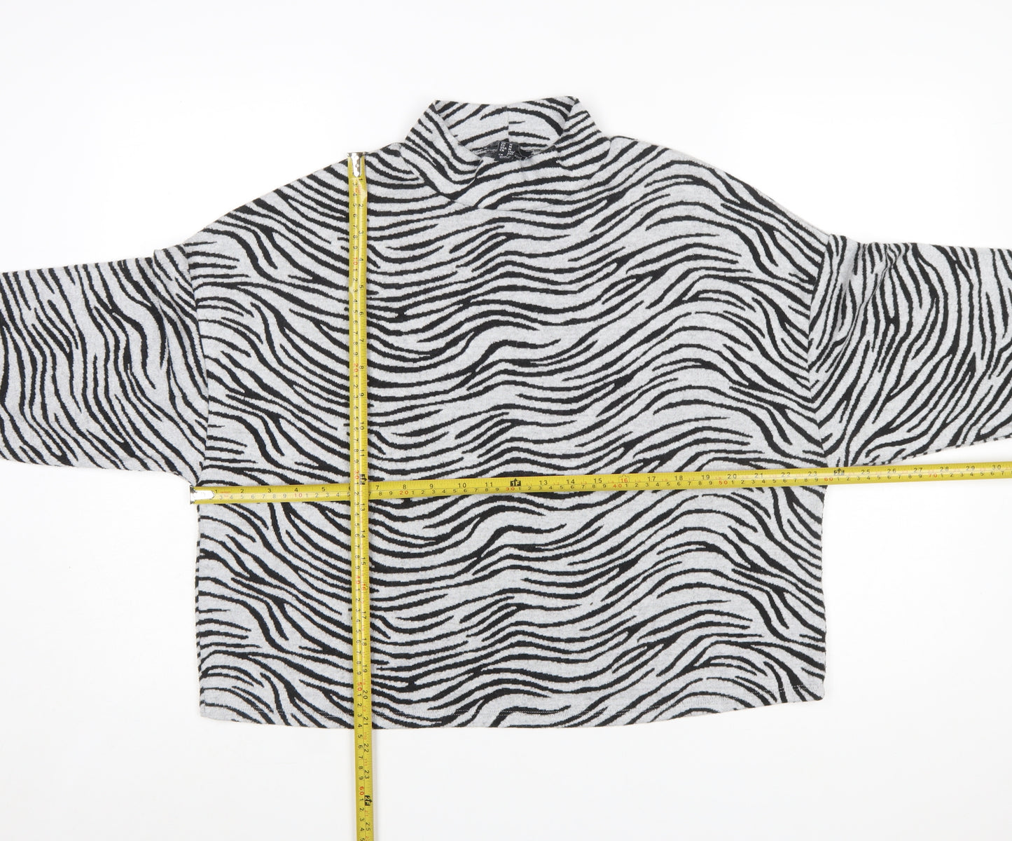 New Look Women Grey Black Zebra Print Mock Neck Jumper Size M