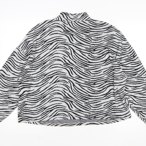 New Look Women Grey Black Zebra Print Mock Neck Jumper Size M