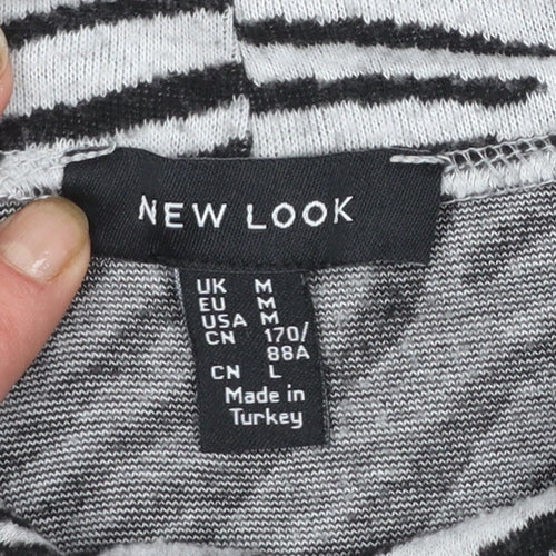 New Look Women Grey Black Zebra Print Mock Neck Jumper Size M