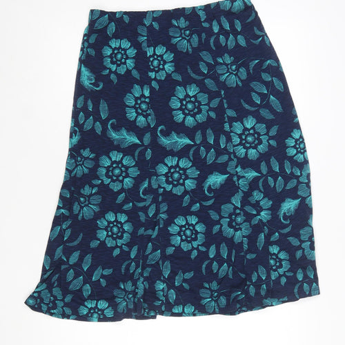 Spirit Women Blue Floral A-Line Midi Skirt Size 10