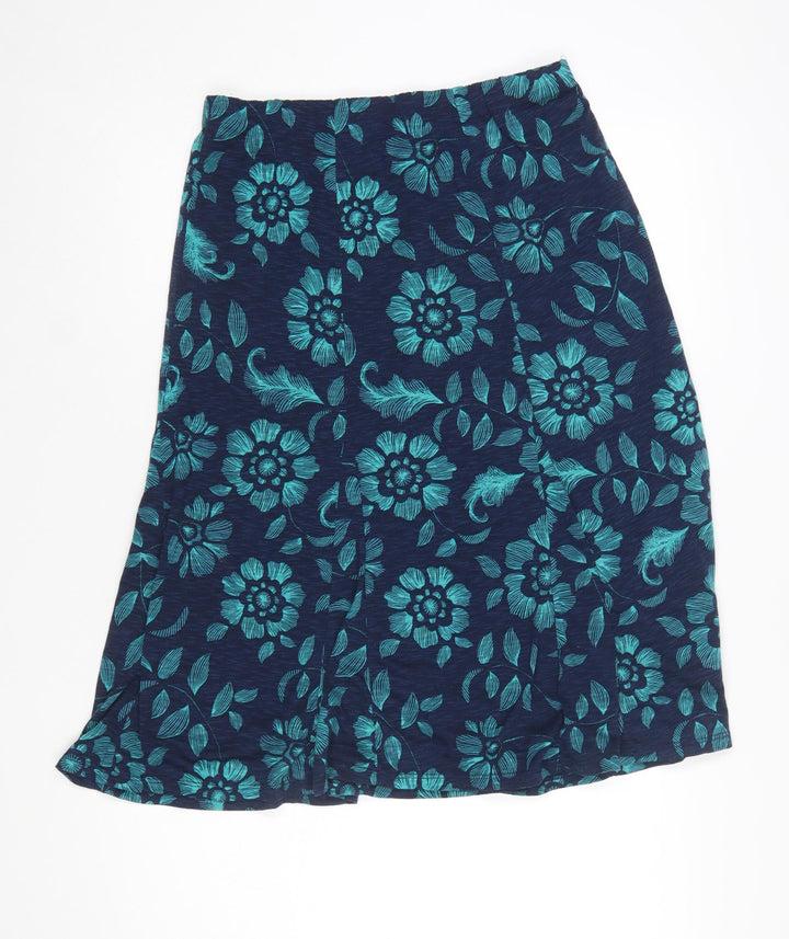 Spirit Women Blue Floral A-Line Midi Skirt Size 10