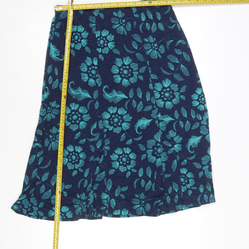 Spirit Women Blue Floral A-Line Midi Skirt Size 10
