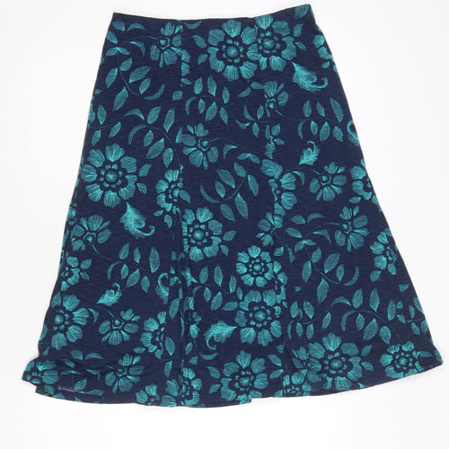 Spirit Women Blue Floral A-Line Midi Skirt Size 10