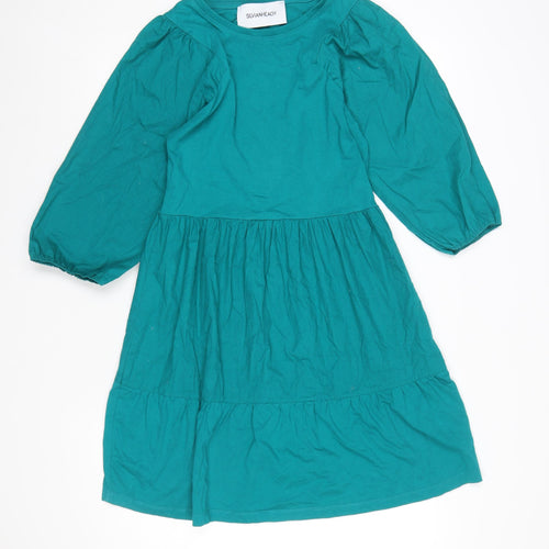 Silvian Heach Women Green Cotton Skater Dress Size 14