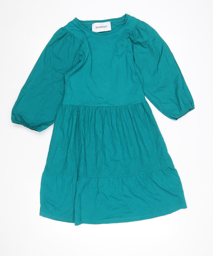 Silvian Heach Women Green Cotton Skater Dress Size 14