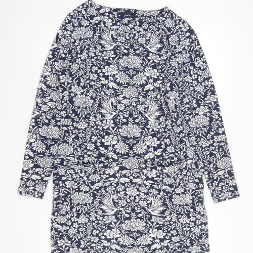 Joules Women's Blue Floral Shift Dress UK 10 Long Sleeve Jersey