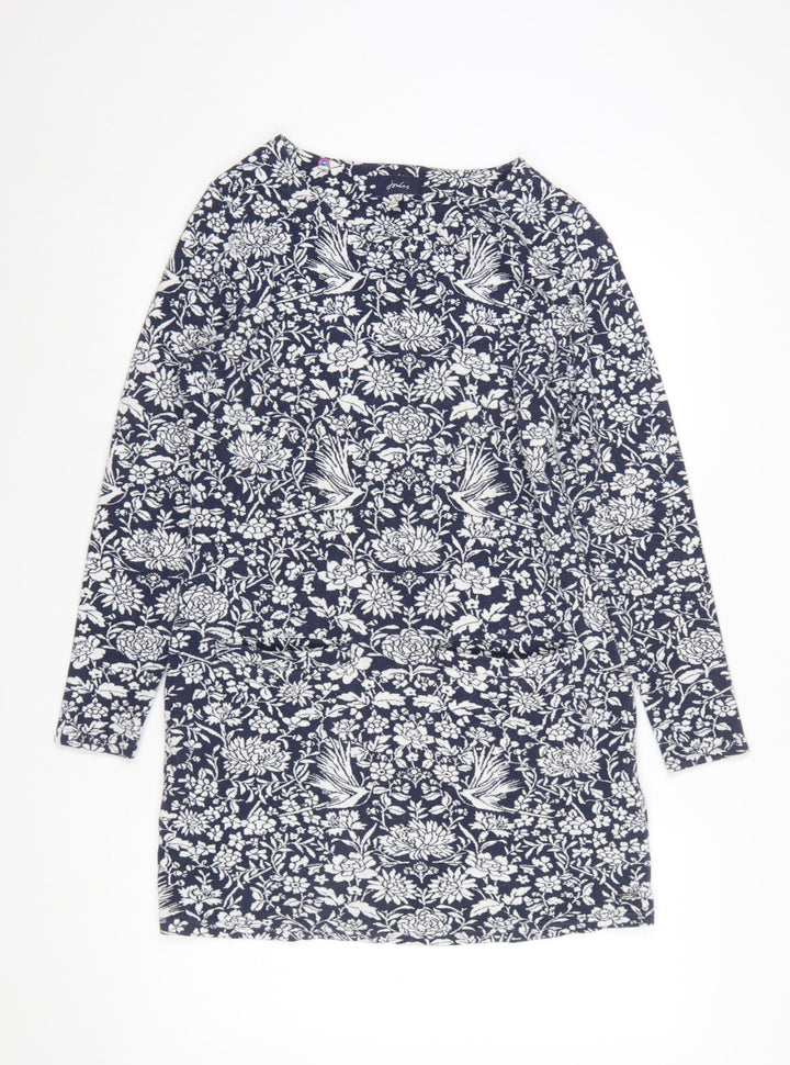 Joules Women's Blue Floral Shift Dress UK 10 Long Sleeve Jersey