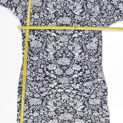 Joules Women's Blue Floral Shift Dress UK 10 Long Sleeve Jersey