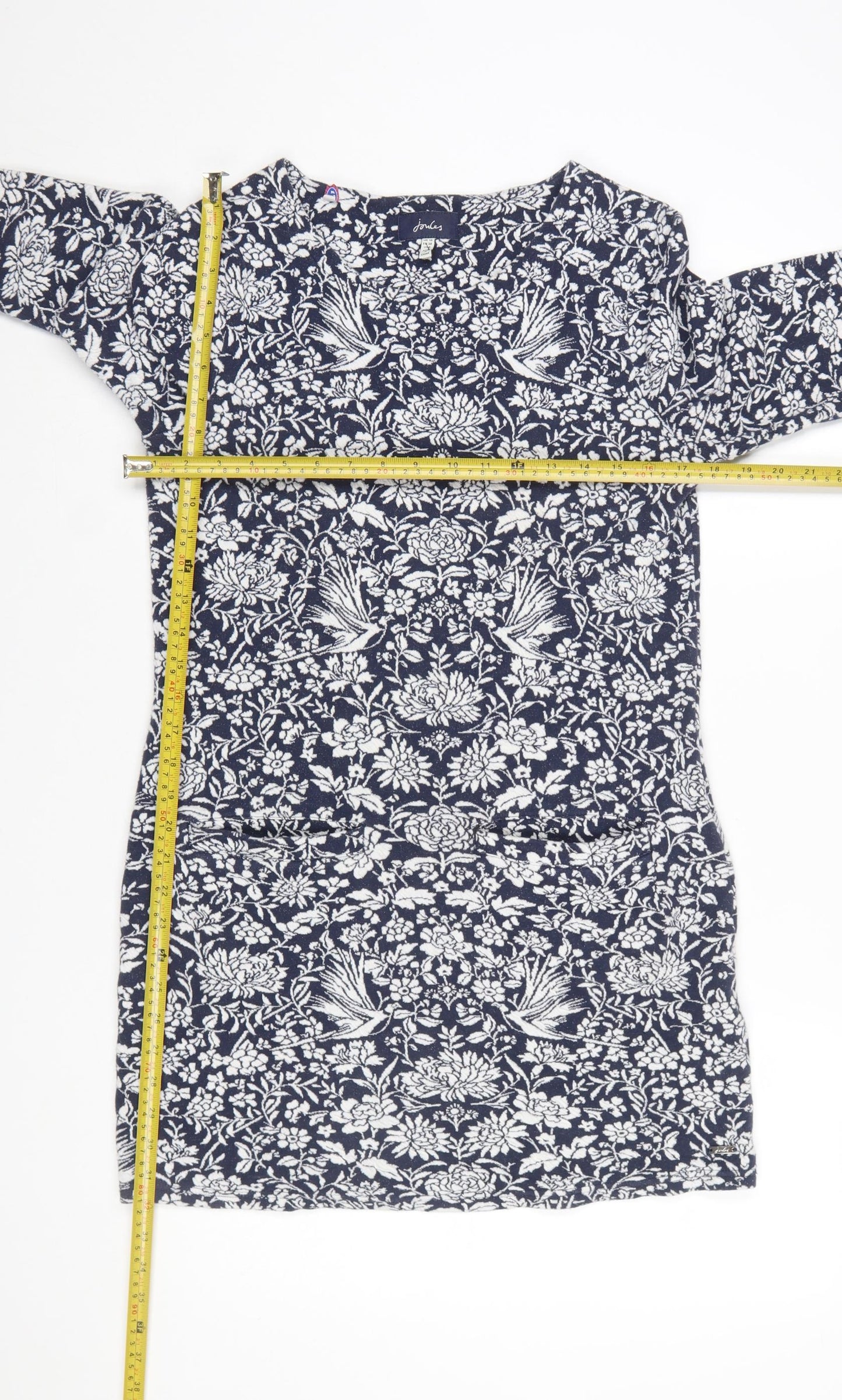 Joules Women's Blue Floral Shift Dress UK 10 Long Sleeve Jersey