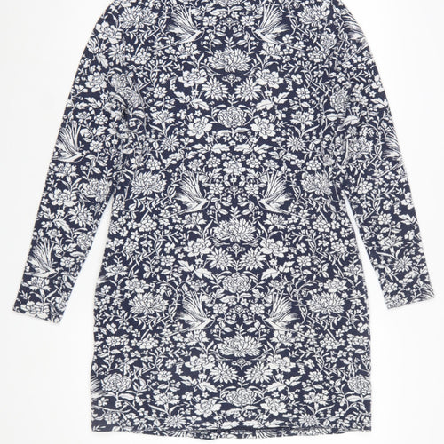 Joules Women's Blue Floral Shift Dress UK 10 Long Sleeve Jersey
