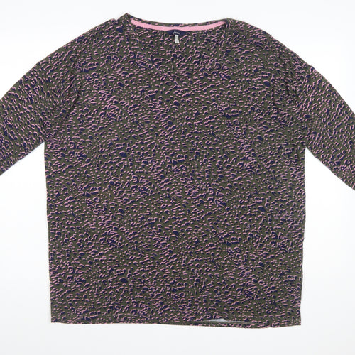 Joules Women's Multicoloured Animal Print Cotton V-Neck Top UK 14