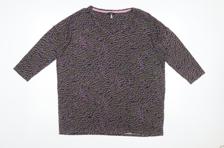 Joules Women's Multicoloured Animal Print Cotton V-Neck Top UK 14