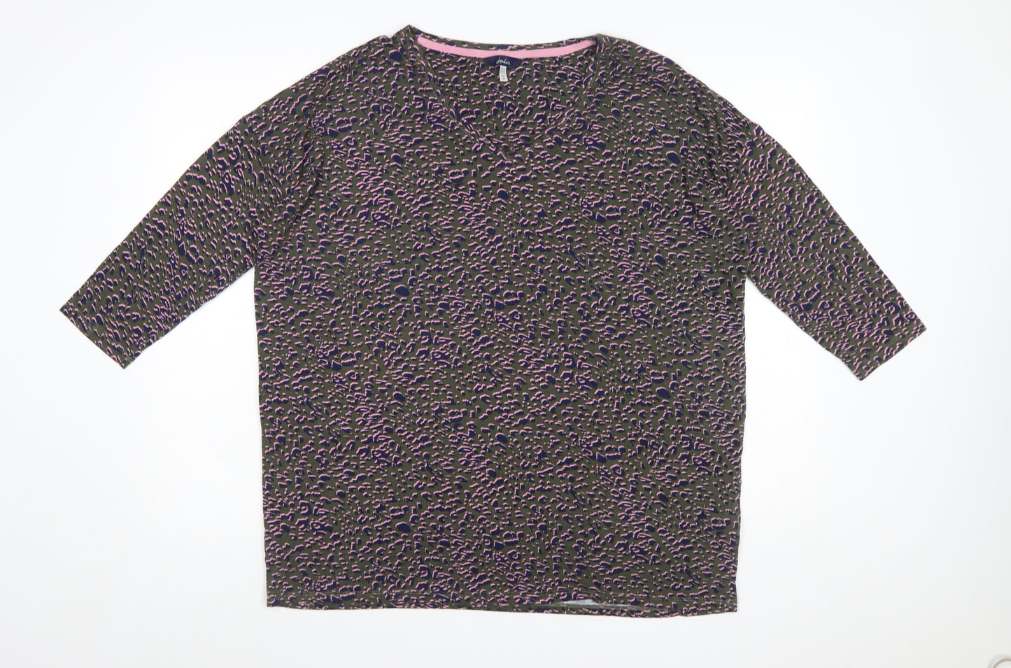 Joules Women's Multicoloured Animal Print Cotton V-Neck Top UK 14