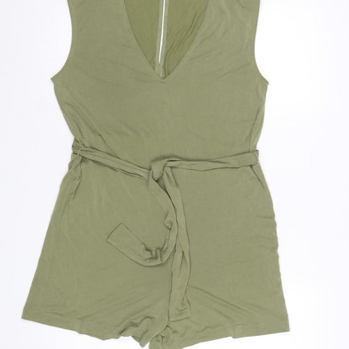 MNG Womens Green Sleeveless Jersey Belted Playsuit Size S