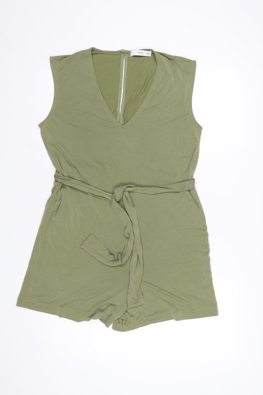 MNG Womens Green Sleeveless Jersey Belted Playsuit Size S