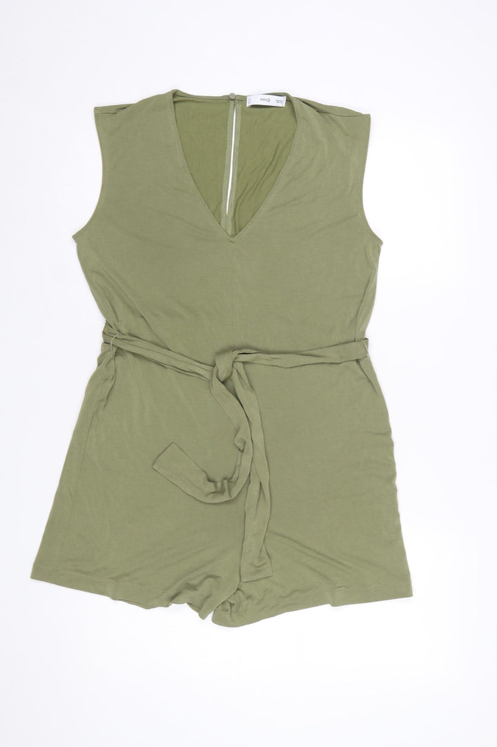MNG Womens Green Sleeveless Jersey Belted Playsuit Size S