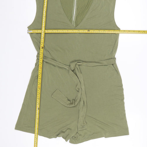 MNG Womens Green Sleeveless Jersey Belted Playsuit Size S