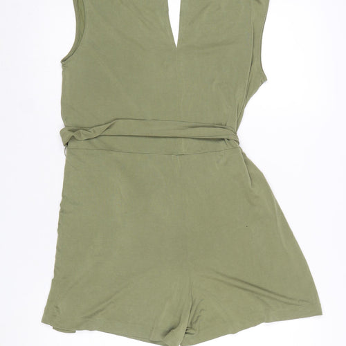 MNG Womens Green Sleeveless Jersey Belted Playsuit Size S
