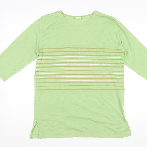 Isabelle Women's Green Striped 3/4 Sleeve Cotton Blend T-Shirt Size S