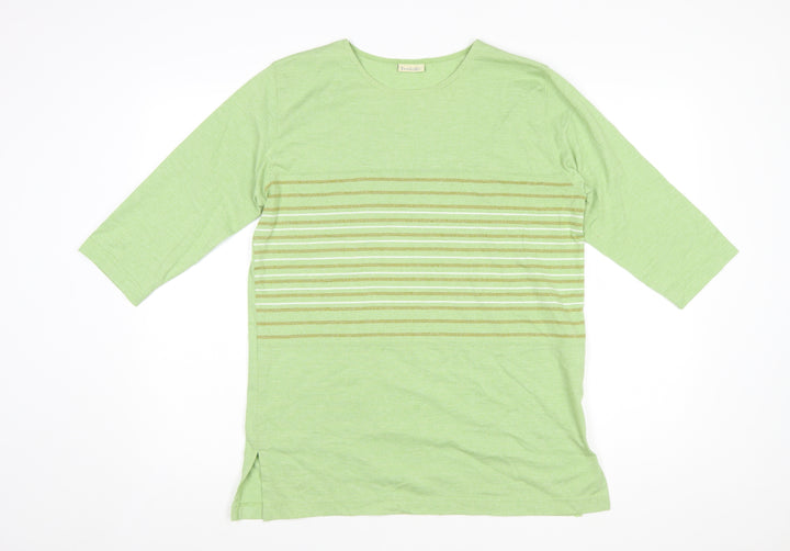 Isabelle Women's Green Striped 3/4 Sleeve Cotton Blend T-Shirt Size S