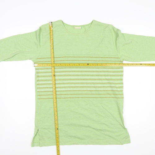 Isabelle Women's Green Striped 3/4 Sleeve Cotton Blend T-Shirt Size S