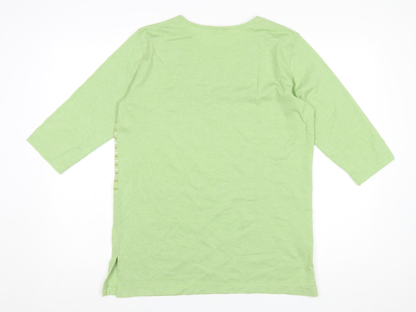 Isabelle Women's Green Striped 3/4 Sleeve Cotton Blend T-Shirt Size S