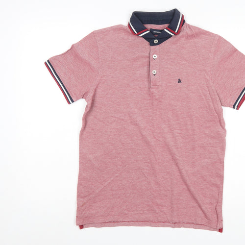 Jack & Jones Men's Red Short Sleeve Polo Shirt Size M Cotton