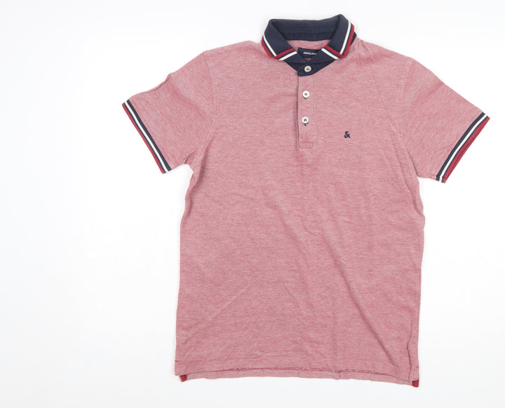 Jack & Jones Men's Red Short Sleeve Polo Shirt Size M Cotton