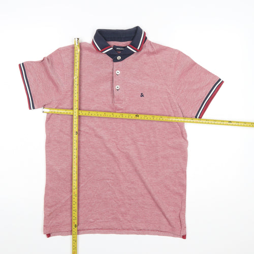 Jack & Jones Men's Red Short Sleeve Polo Shirt Size M Cotton