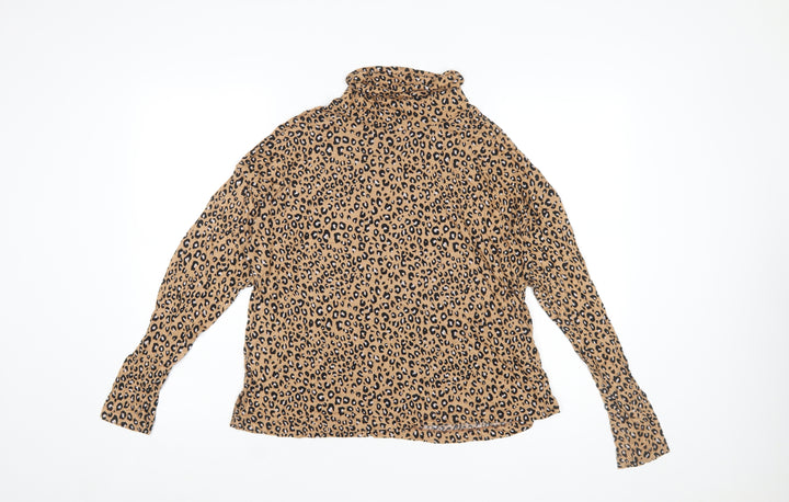 Marks and Spencer Women’s Brown Leopard Print Roll Neck Blouse Size 14