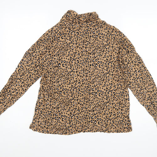 Marks and Spencer Women’s Brown Leopard Print Roll Neck Blouse Size 14