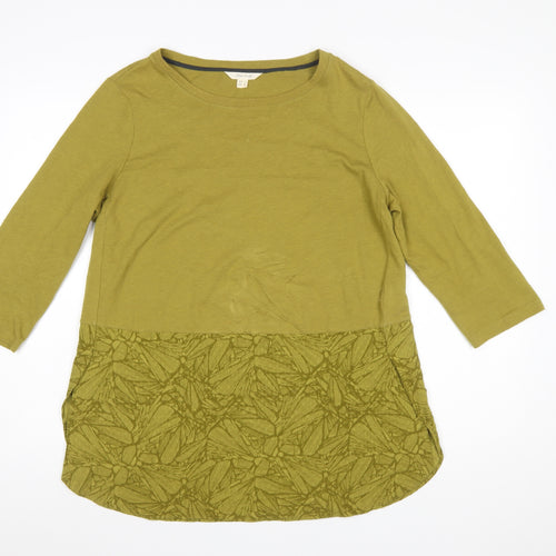 White Stuff Women Green 3/4 Sleeve Tunic Top UK 14 Cotton Blend