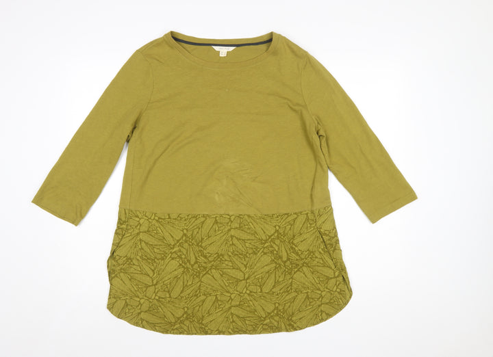 White Stuff Women Green 3/4 Sleeve Tunic Top UK 14 Cotton Blend