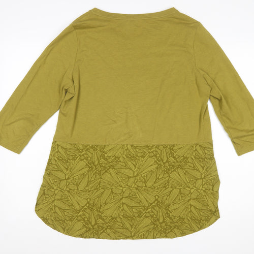 White Stuff Women Green 3/4 Sleeve Tunic Top UK 14 Cotton Blend