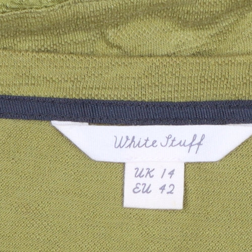 White Stuff Women Green 3/4 Sleeve Tunic Top UK 14 Cotton Blend
