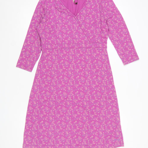 Weird Fish Women's Pink Floral Jersey Wrap Dress Size 10