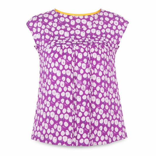 Front view of White Stuff women’s purple polka dot pleated tunic blouse uk 14