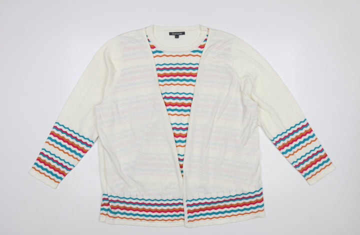 Bonmarché Women’s Ivory Colourful Stripe Knit Cardigan Size 22