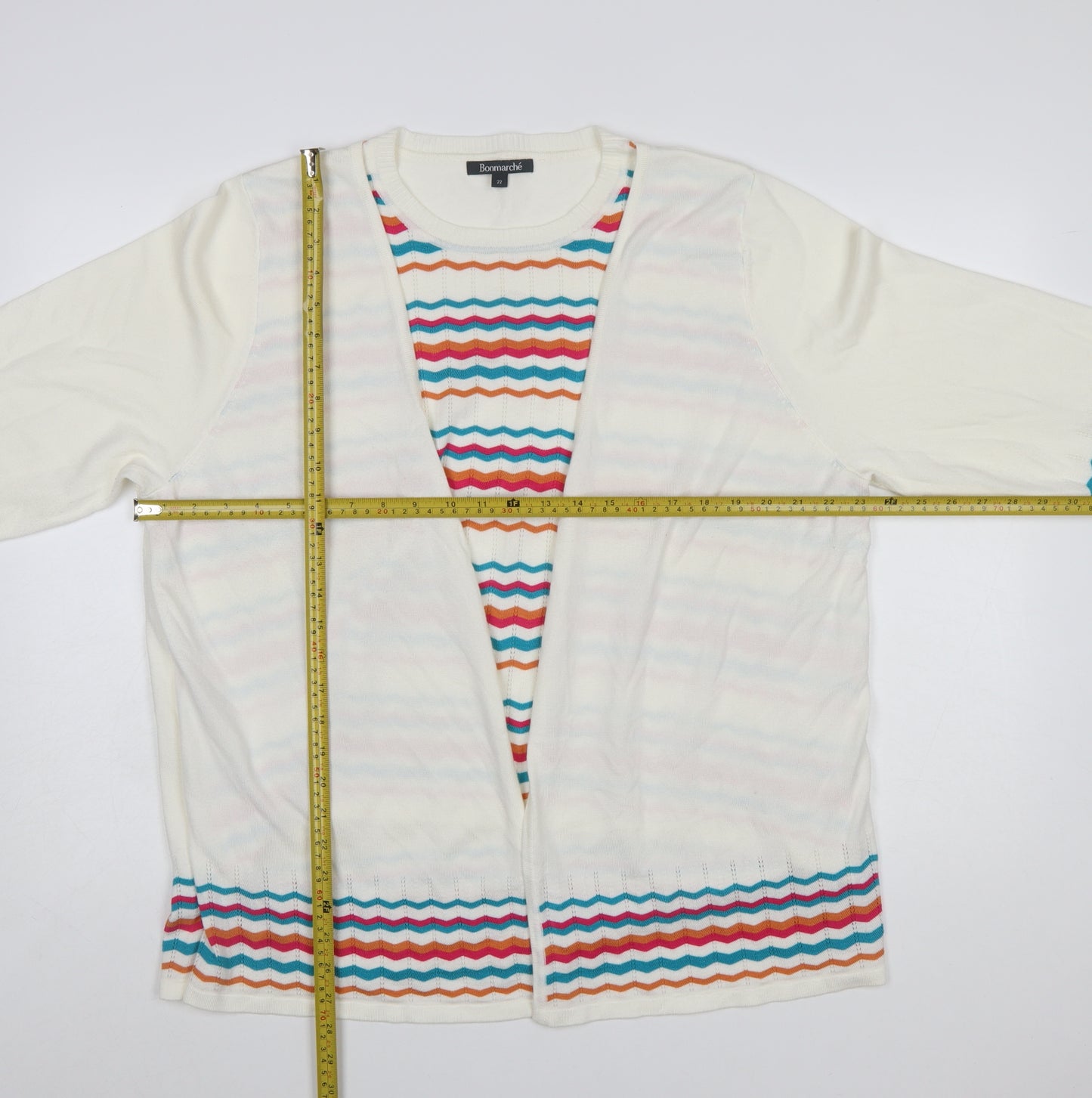 Bonmarché Women’s Ivory Colourful Stripe Knit Cardigan Size 22