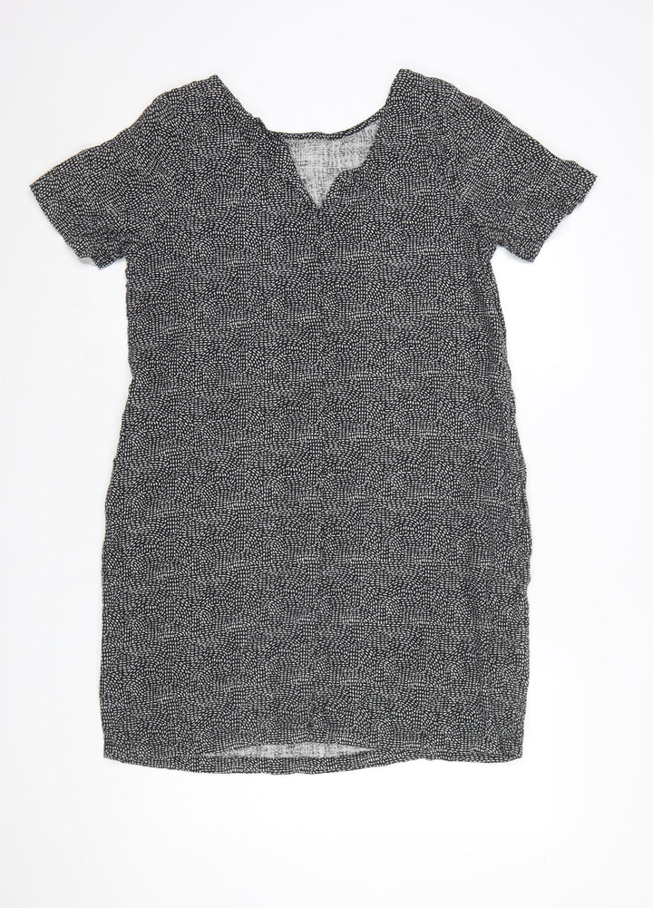 Next Women Black Linen Viscose Short Sleeve Shift Dress UK14