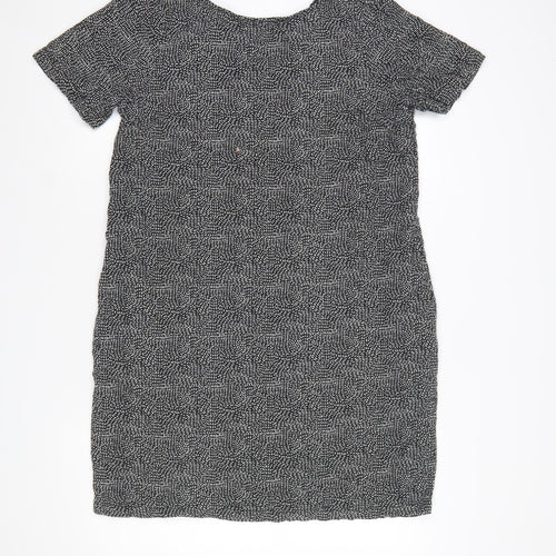 Next Women Black Linen Viscose Short Sleeve Shift Dress UK14